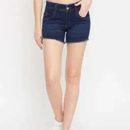 Solid Women Denim Blue Denim Shorts-image-66