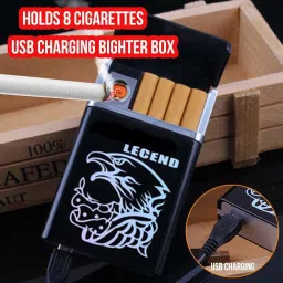 eyuvaa Stylish Cigarette Case with Lighter, 2 in 1 USB Lighter Cigarette Box for Men Pocket Lighter image 2