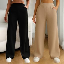 fabflee Pack of 2 Women Comfort Fit Multicolor Cotton Blend Trousers-picture-1
