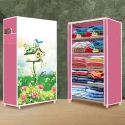 5 Layer House Tree Pink Print PP Collapsible Wardrobe-3