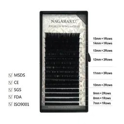 NAGARAKU Premium Classic Matte Black 16 Rows Synthetic Eyelash Extensions - Curl L image 2