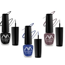 AYA Set Of 3 Long Lasting 24 Hrs & Waterproof Liquid Eyeliner 5ml Each - Black + Blue + Brown-11