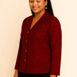 Women Straight Full Sleeve Red Shrug-image-35
