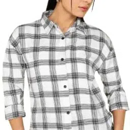 Women Regular Fit Checkered Spread Collar Casual Shirt-image-4