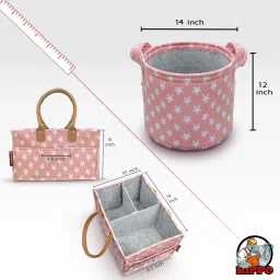 hippo 2IN1 Designer Polyester Diaper Caddy & Toy Bin Smart Combo Large Capacity image 4