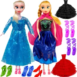 - Doll Set for Girls, Elsa and Anna Set with Frock (Black - Red)-14