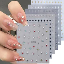 6 Sheets Star Nail Stickers for Nail Art, 3D Glitter Shiny Gold Silver White-picture-15