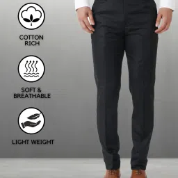 Men Slim Fit Black Cotton Blend Trousers-image-21