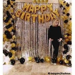 Solid Happy Birthday decoration (36 combo pak) Happy Birthday Golden foil banner balloons (13 foil latter 1 pak) / 2 Pcs silver Metallic Fringe Shiny Curtains /21 Pcs latex Metallic balloons for decoration.(pak of 36) Letter Balloon-image-44