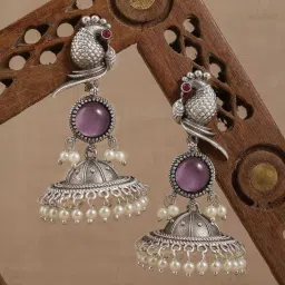 Beautiful Unique Design Oxidised Silver Stone Earrings Alloy Stud Earring-image-39