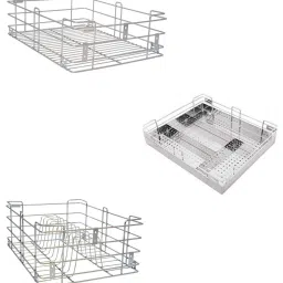 Utensil Kitchen Rack Stainless Steel Modular Kitchen Basket Accessories cabinets Multipurpose drawer Wired 6" Plain,4" Cutlery,8" Thali(18W * 20D) set of 3 Steel-image-50