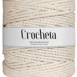 3Ply/Twisted Macrame (4mm,100Mtr.)Cotton Cord/Dori Thread Macrame(Off White).-0