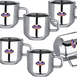 Pack of 6 Stainless Steel Stainless Steel Double Wall Tea Cup Coffee Cup Tip Top plain shape cup 100ml each capacity-image-8
