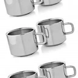 (Pack of 6) Stainless Steel Tea/Coffee Cup Set, 100ml (Silver) - 6 Pieces Glass Set Water/Juice Glass-10