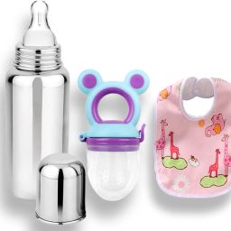 304 Grade Stainless Steel Infant Baby Feeding Bottle,With feeder BPA Free - 250 ml-image-43