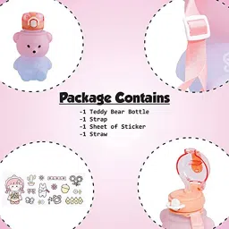 karioxcraft Push Button Open Teddy Water Sipper Bottle with Stickers and Adjustable Strap 900 ml Water Bottle image 5