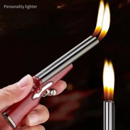 Refillable Small Double Barrel Without Gas Gun shape Pocket Lighter-7