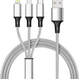 Retail Infinity Silver 1.5m 3-in1 6A Fast Charging cable Type-C, Micro USB and lightning Port Phone Converter-6
