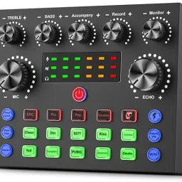 Sound Card Audio Mixer With Bluetooth Portable audio Mixer with Sound Effects & Voice Change tones For karaoke podcast live streaming Guitar Microphone-23