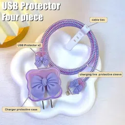 AUDICE iPhone Charger Cover For 18W/20W | Cute Purple Bow Design| Spiral Cable Protector-image-98