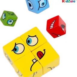 kidzoie Wooden Face Change Cube Puzzle Game|Expression Matching Blocks for Kids|Puzzle image 2