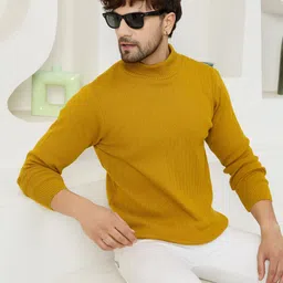 kvetoo Men Solid High Neck Yellow Sweater-picture-9