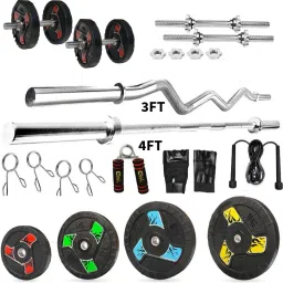 20 kg Premium Fan Rubber Plates (2.5KGx4Pc,5KGx2Pc) 3FT Curl 4FT STRT 28MM Rod, Clamps Home Gym Combo-image-72