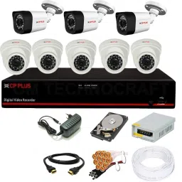 CP PLUS 8 Channal HD DVR 1080p 1Pcs,Outdoor Camera 2MP 3Pcs,Indoor Camera 2MP 5Pcs,1 TB Toshiba Surveillance Hard Disk With 3 Year Warranty, Security Camera-8