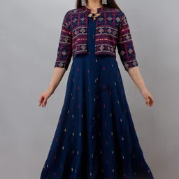 celebravo Women Printed, Striped, Geometric Print Viscose Rayon Anarkali Kurta-picture-32