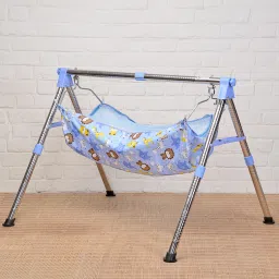 jin Fully Foldable Cradle with Round Frame, Indian Style Ghodiyu (Blue) image 2