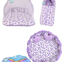 Cotton Infants New Born Baby Care Essential Bedding Set Combo Mosquito Net-image-15