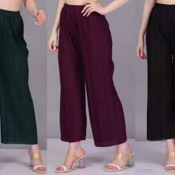 Pack of 3 Women Regular Fit Multicolor Polycotton Trousers-image-44