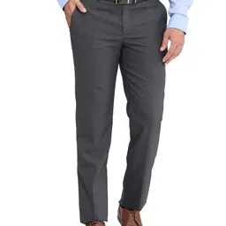 park avenue Men Regular Fit Grey Polyester Trousers-picture-5
