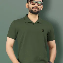 Men Printed Polo Neck Polyester Green T-Shirt-image-7
