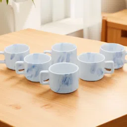 Pack of 6 Ceramic Tea/Coffee Cups Hotel Cup Round Shape Italian Sky Blue Printed Beautiful 150 ML-28