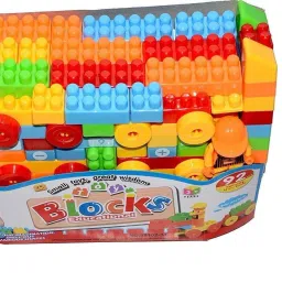 Multi Colour Building Bricks and Blocks for Kids in a Cute Bag - Set of 92 pcs-image-90