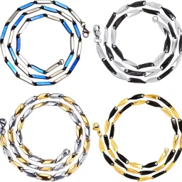 Trendy & Fancy Exclusive Stainless silver Neck Chain Combo Pack of 4 Sterling Silver Plated Stainless Steel Chain-image-44