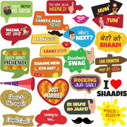 24 Pcs Wedding Props for Bride and Family Photo Booth Bridal Shower Decoration Photo Booth Board-10