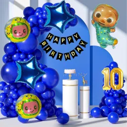 Cocomelon Theme Blue 10th Birthday Decoration Kit Foil Balloons and Banner Combo-image-27