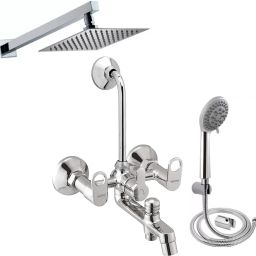 ORNAMIX 3in1 Wall Mixer 8x8 Shower 15inch Arm 5 Gear Hand Shower Full Set For Bathroom Tap Mixer Faucet-image-0