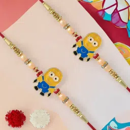 Kids Minion Kids Rakhi (Set of 2) with Roli Chawal and Raksha Bandhan Greeting Card For Boys (Multicolor)-123 Assorted Rakhi, Greeting Card, Chawal Roli Pack Set-27