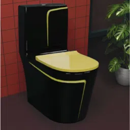 lurexa Ysc 9910 Primium Quality Black Commode WIth Yellow FInishing Line & Round Flush Button (Yellow Seatcover) Western Commode image 2