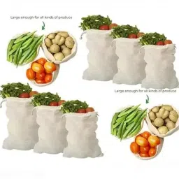 Eco-Friendly Natural Cotton Vegetables and Fruit Bags for Fridge (3 Size, 6 pcs) Cotton Fruit & Vegetable Basket-image-50