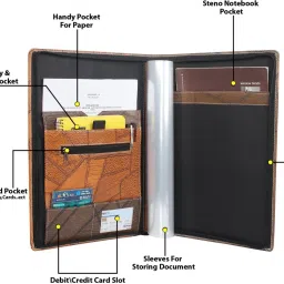 lemork Leatherette Material Professional File Folders B4 size for documents, Document Folder for certificates with 20 Leafs GreyBrown File Folder image 4