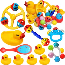 Non Toxic Colorful Set of 5 Pcs Mix & Attractive Rattles & 4 Pcs Duck ChuChu Rattle-20