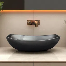 Premium Designer(M-Black-Matt)Ceramic Washbasin With Waste Coupling & Pipe Set (22x15x5)(M-Black-Matt) Table Top Basin-image-98