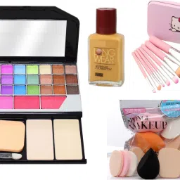 Stlye Icon Makeup Kit for Girls + Premium Makeup Brushes + 6 Piece Makeup Sponges + Fit Me Liquid Foundation-18
