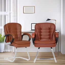 Milford Tan With Arms Pack of 2 | Heavy Duty Frame| Study Chair | Leatherette Office Visitor Chair-image-66
