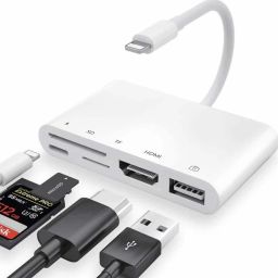 microware Digital AV Adapter, Charging Port Compatible with Phone/Pad 1080P HDMI Converter for HD TV/Projector/Monitor,Support All iOS (5 in 1) Card Reader-image-61