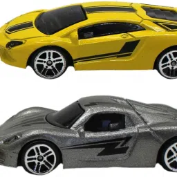 Set of 2 small size metal body pull back cars toys for kids yellow and grey-5